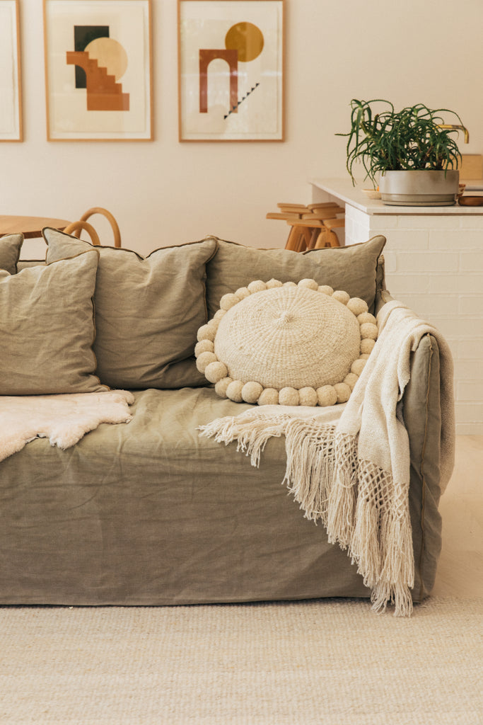 Classica Pom Pom Cushion Large | Natural