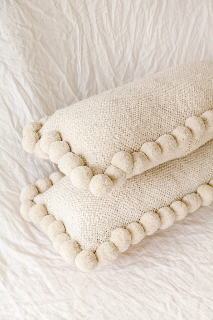 Monte XL Lumbar Pom Pom Cushion #2 | Natural