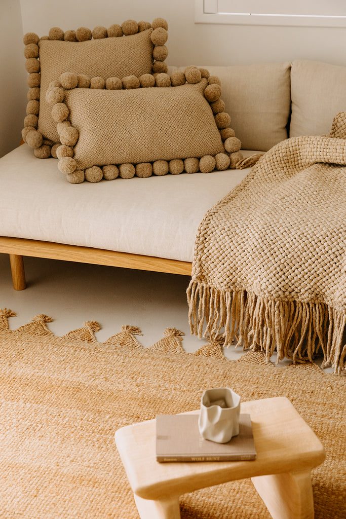 Classica Square Pom Pom Cushion | Sand