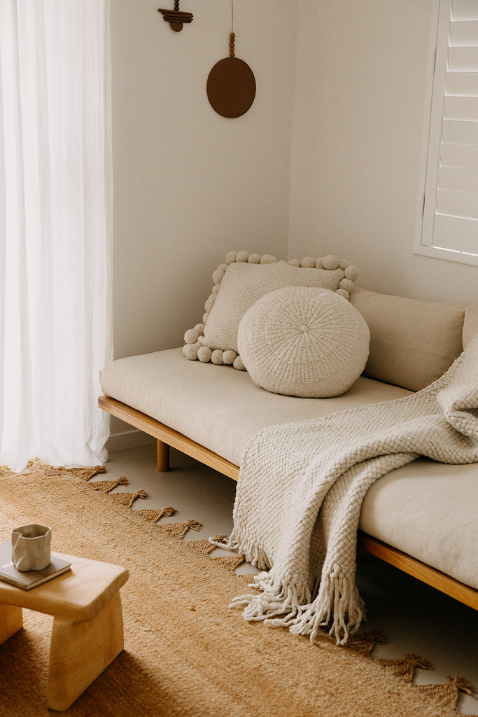 Classica Square Pom Pom Cushion | Natural