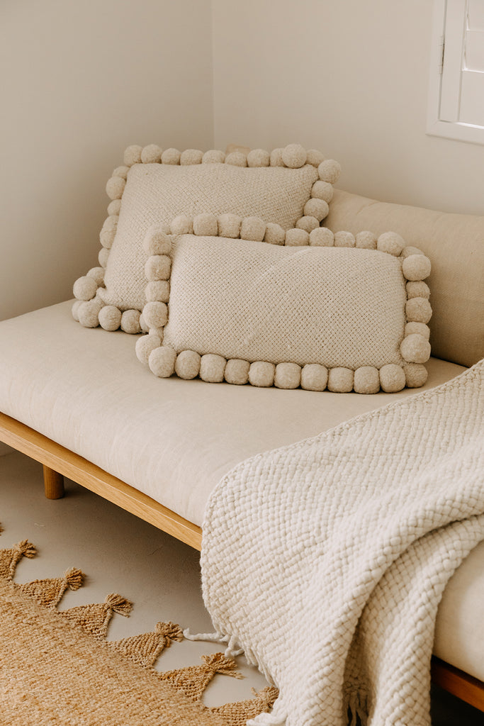 Classica Square Pom Pom Cushion | Natural