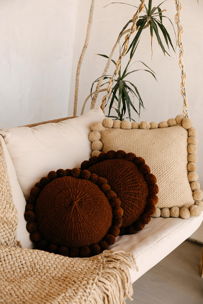 Classica Square Pom Pom Cushion | Sand