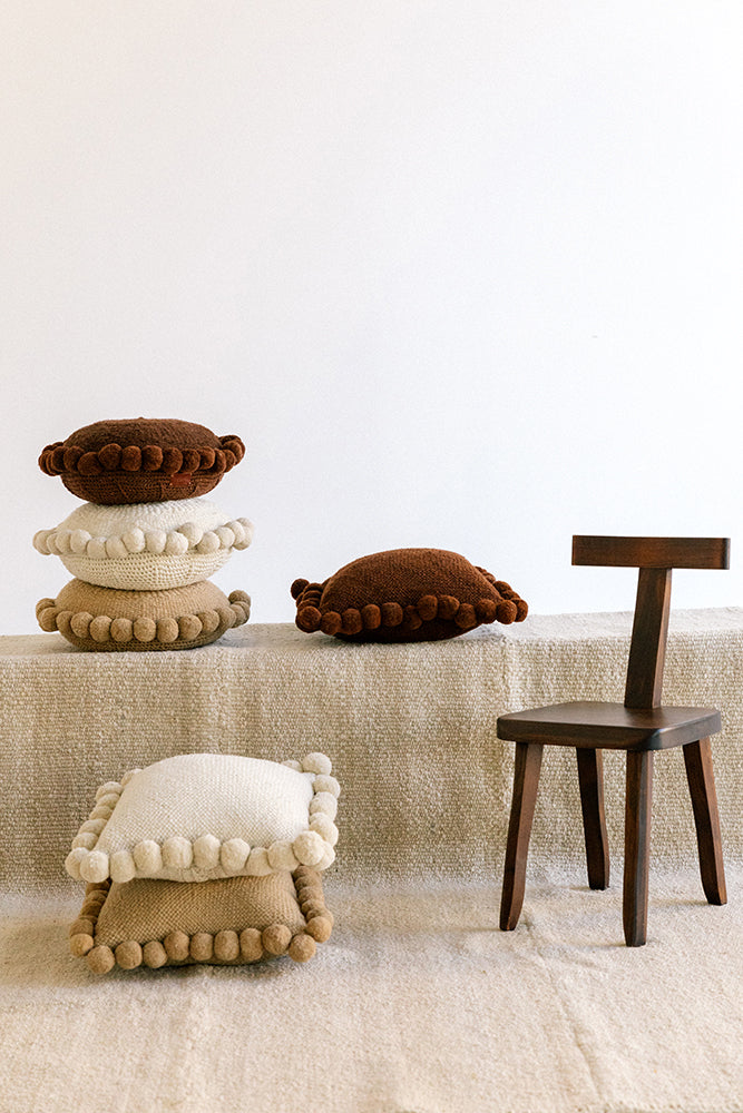 Classica Square Pom Pom Cushion | Natural