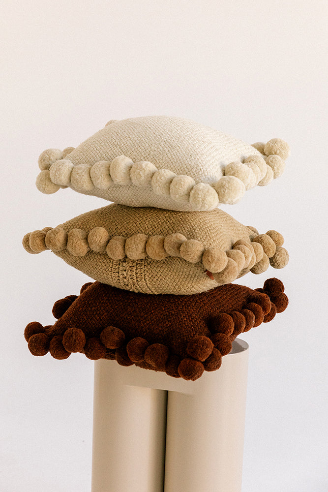 Classica Square Pom Pom Cushion | Sand