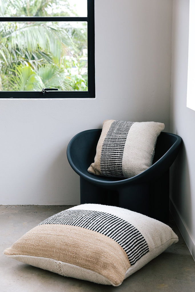 Monte Floor Cushion #19 | Natural & Sand & Black
